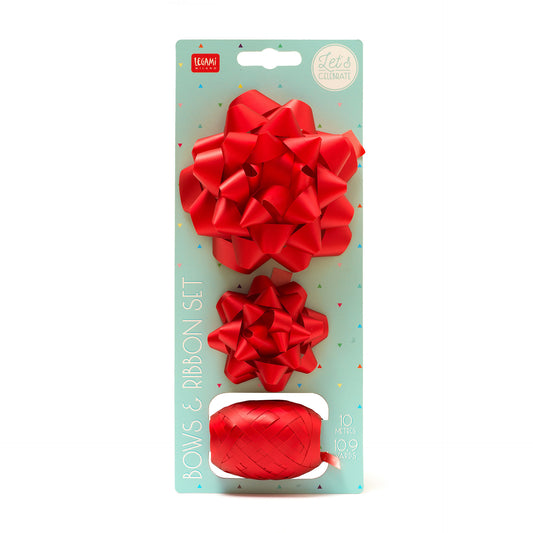 SET OF TWO BOWS AND A RIBBON - BOWS & RIBBON SET - RED / PACK DE 6