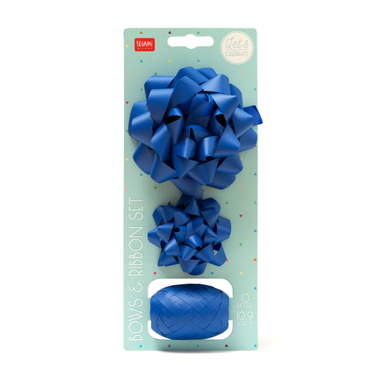 SET OF TWO BOWS AND A RIBBON - BOWS & RIBBON SET - BLUE / PACK DE 6