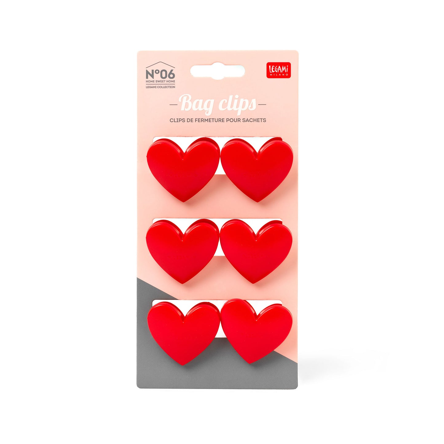SET OF 6 BAG CLIPS - BAG CLIPS - HEART / PACK DE 6