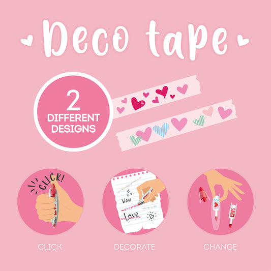 DECORATION TAPE PEN - DECO TAPE - HEART / PACK DE 12