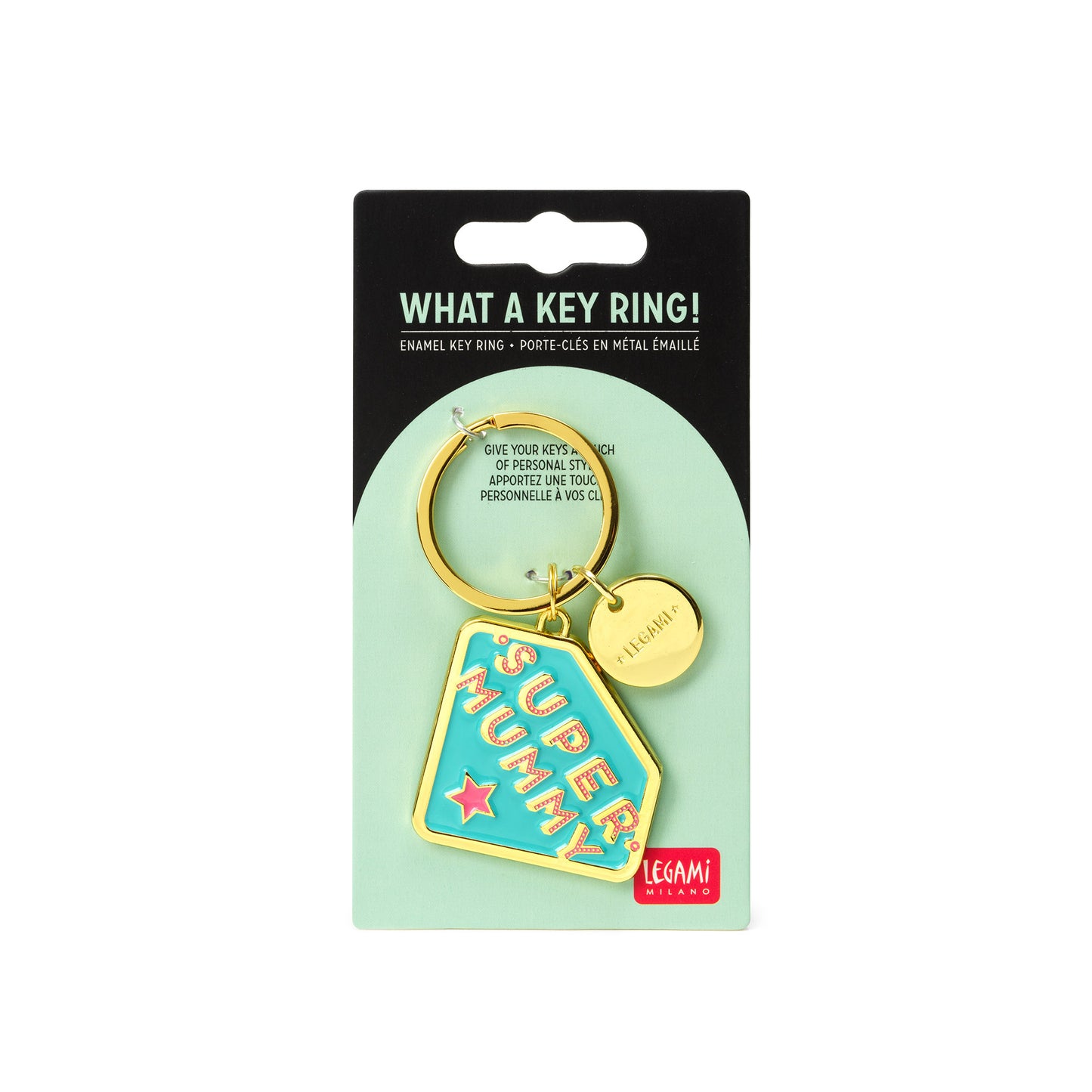 ENAMEL KEY RING - WHAT A KEY RING - SUPER MUMMY / PACK DE 3