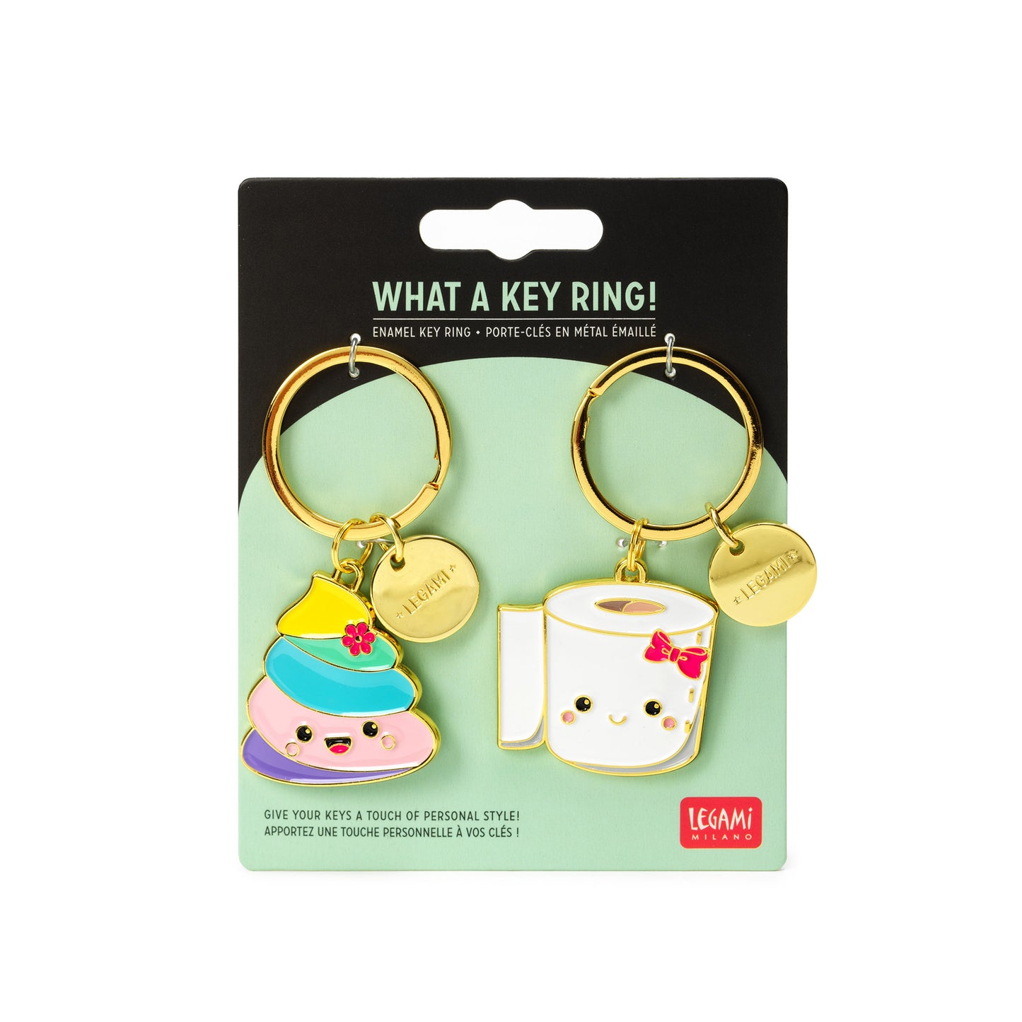 ENAMEL KEY RING - WHAT A KEY RING - POO / PACK DE 3