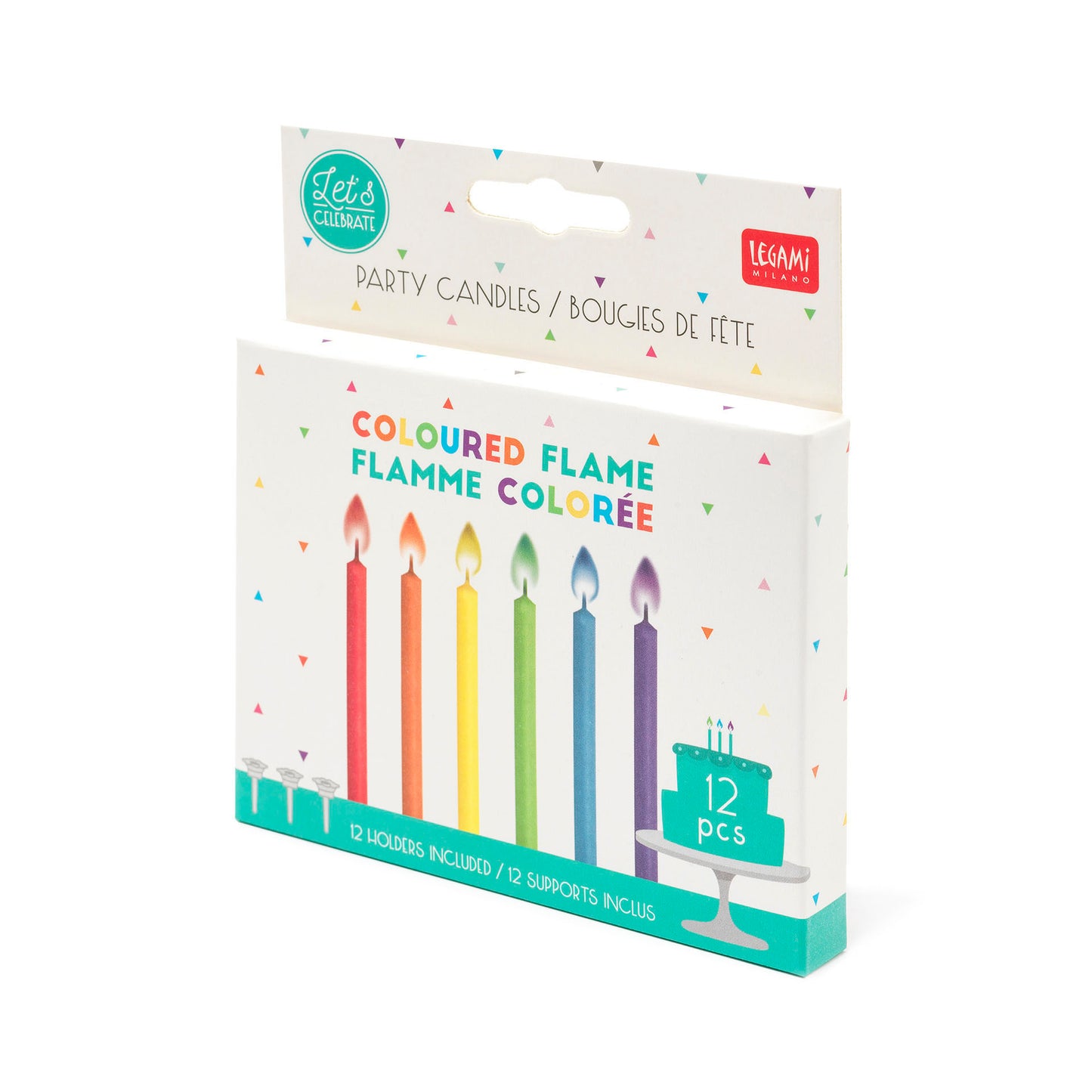 PARTY CANDLES COL. FLAME - PARTY CANDLES WITH COLOURED FLAMES - MULTICOLOR / PACK DE 12