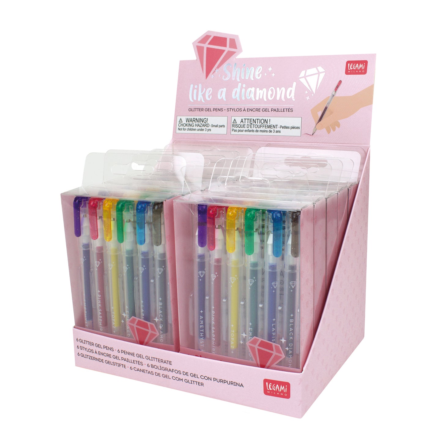 SET OF 6 GLITTER GEL PENS - SHINE LIKE A DIAMOND - MULTICOLOR / PACK DE 12