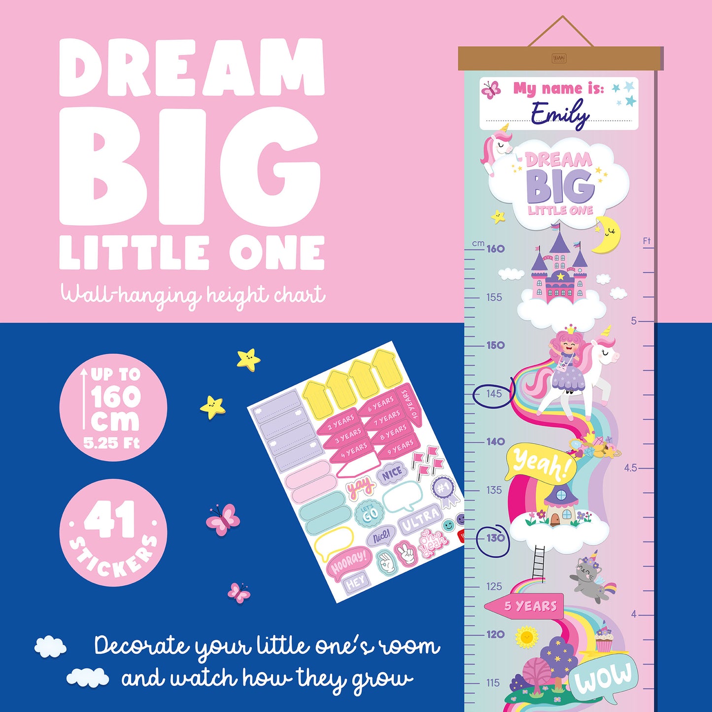 WALL-HANGING HEIGHT CHART - DREAM BIG, LITTLE ONE - UNICORN / PACK DE 4