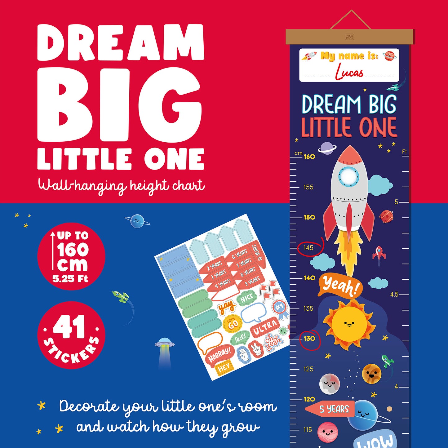 WALL-HANGING HEIGHT CHART - DREAM BIG, LITTLE ONE - SPACE / PACK DE 4