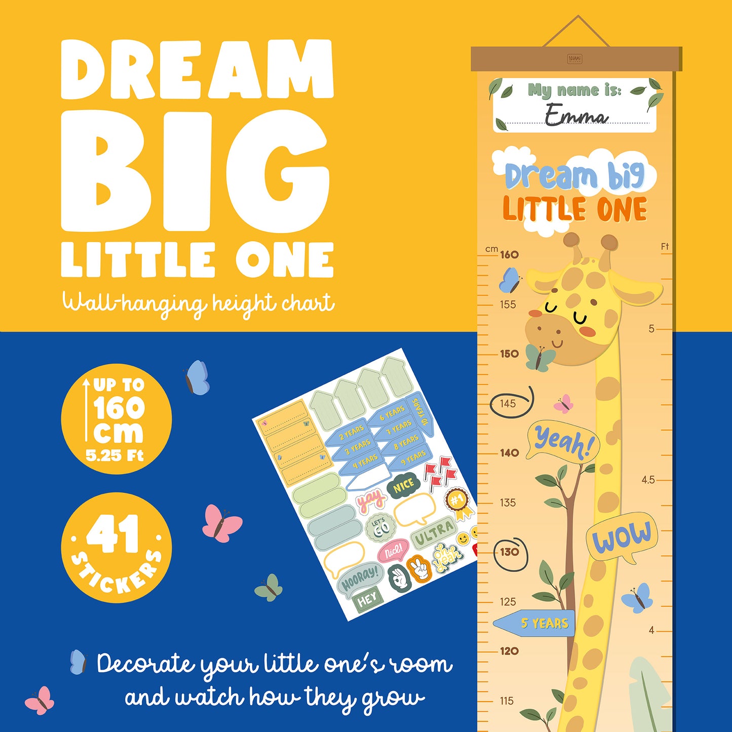 WALL-HANGING HEIGHT CHART - DREAM BIG, LITTLE ONE - GIRAFFE / PACK DE 4