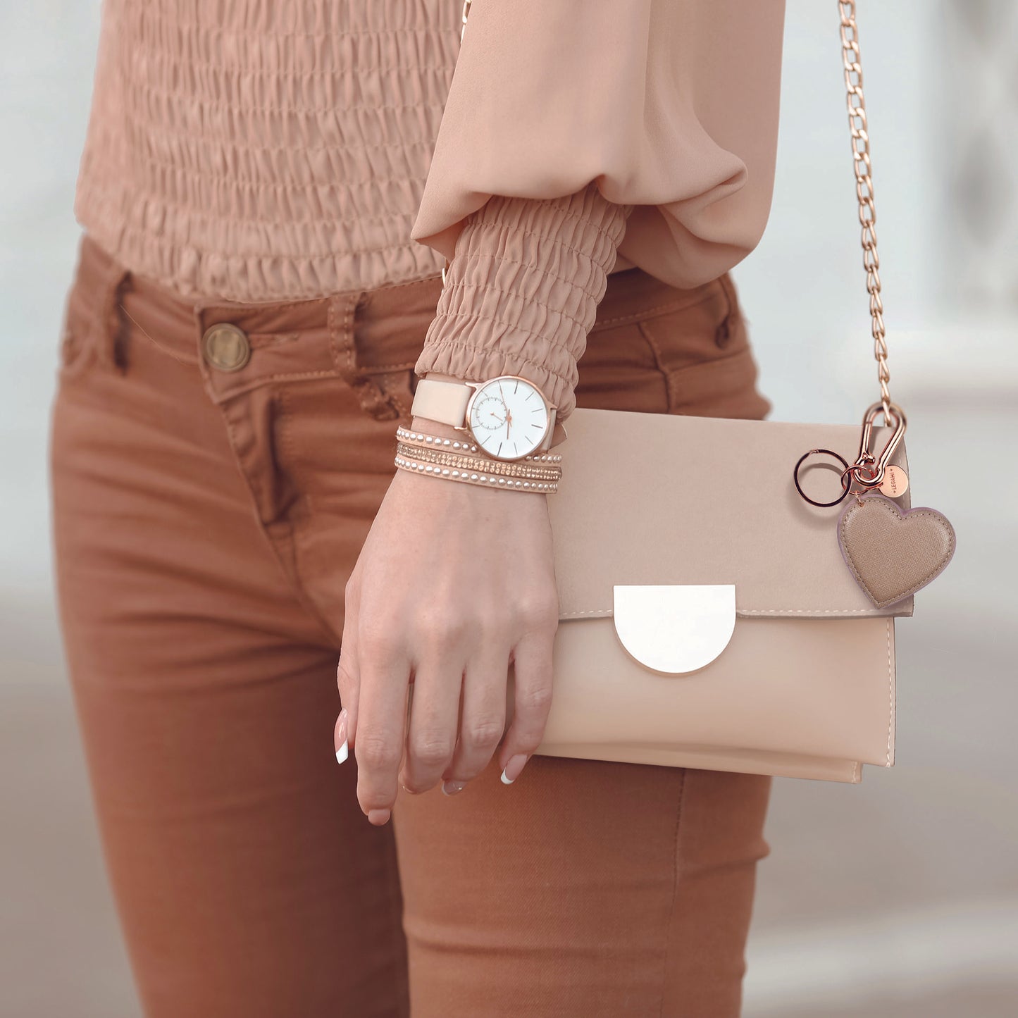 KEY RING - MY INITIAL - GOLD ROSE - HEART / PACK DE 1