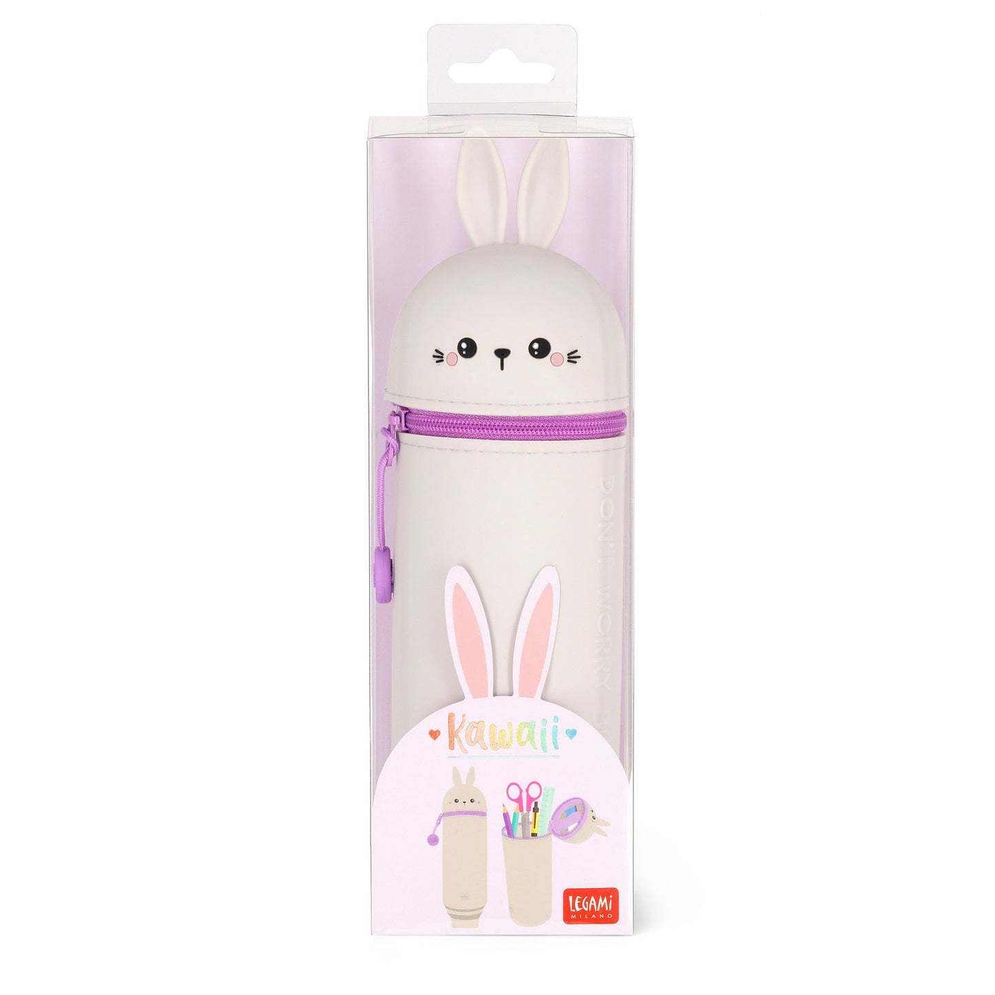 2-IN-1 SILICONE PENCIL CASE - KAWAII - BUNNY / PACK DE 4