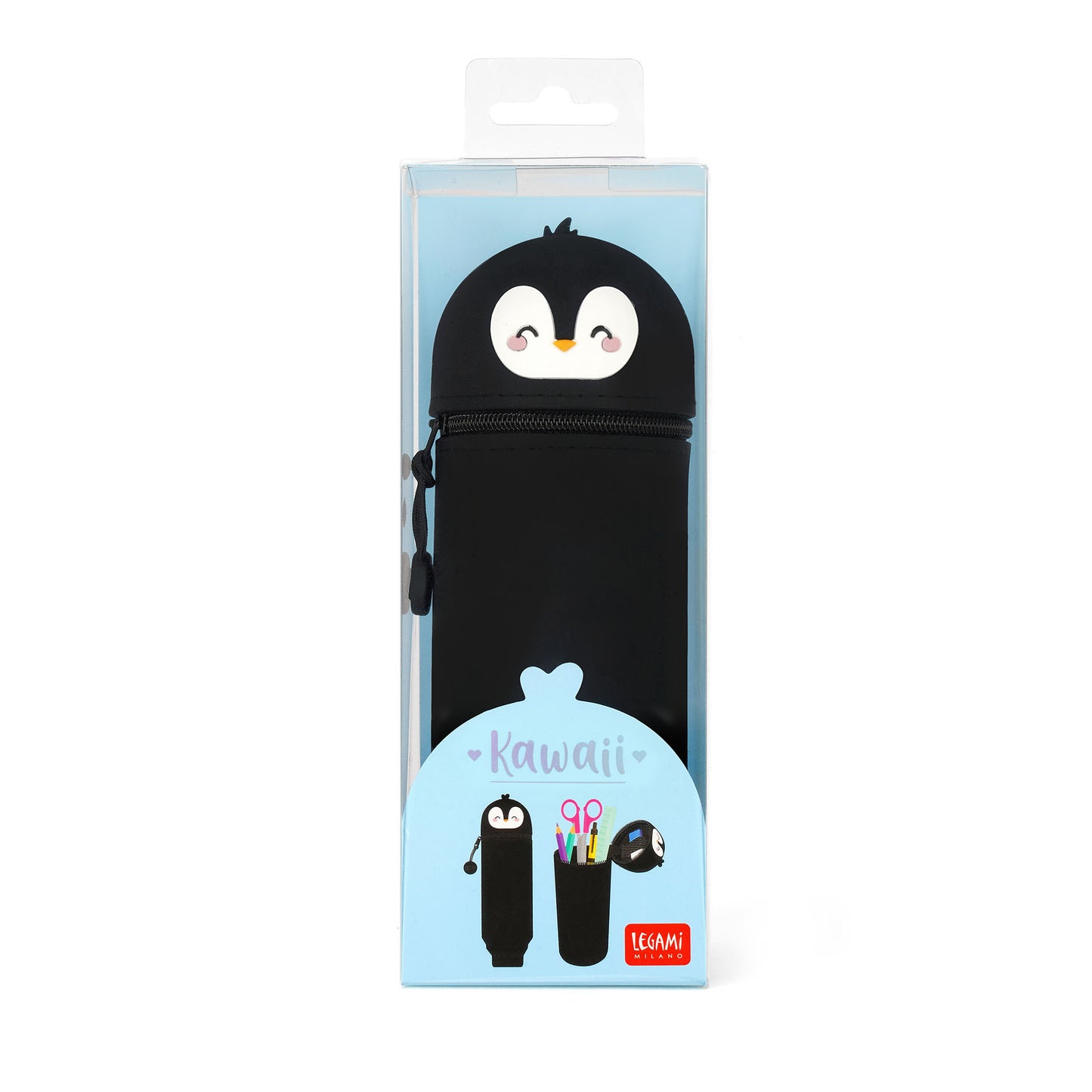 2-IN-1 SILICONE PENCIL CASE - KAWAII - PENGUIN / PACK DE 4