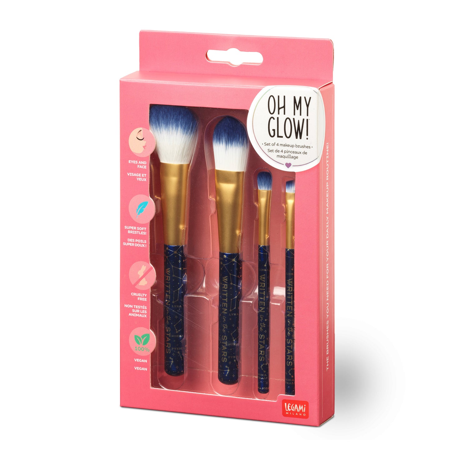 SET OF 4 MAKEUP BRUSHES - OH MY GLOW! - STARS / PACK DE 3