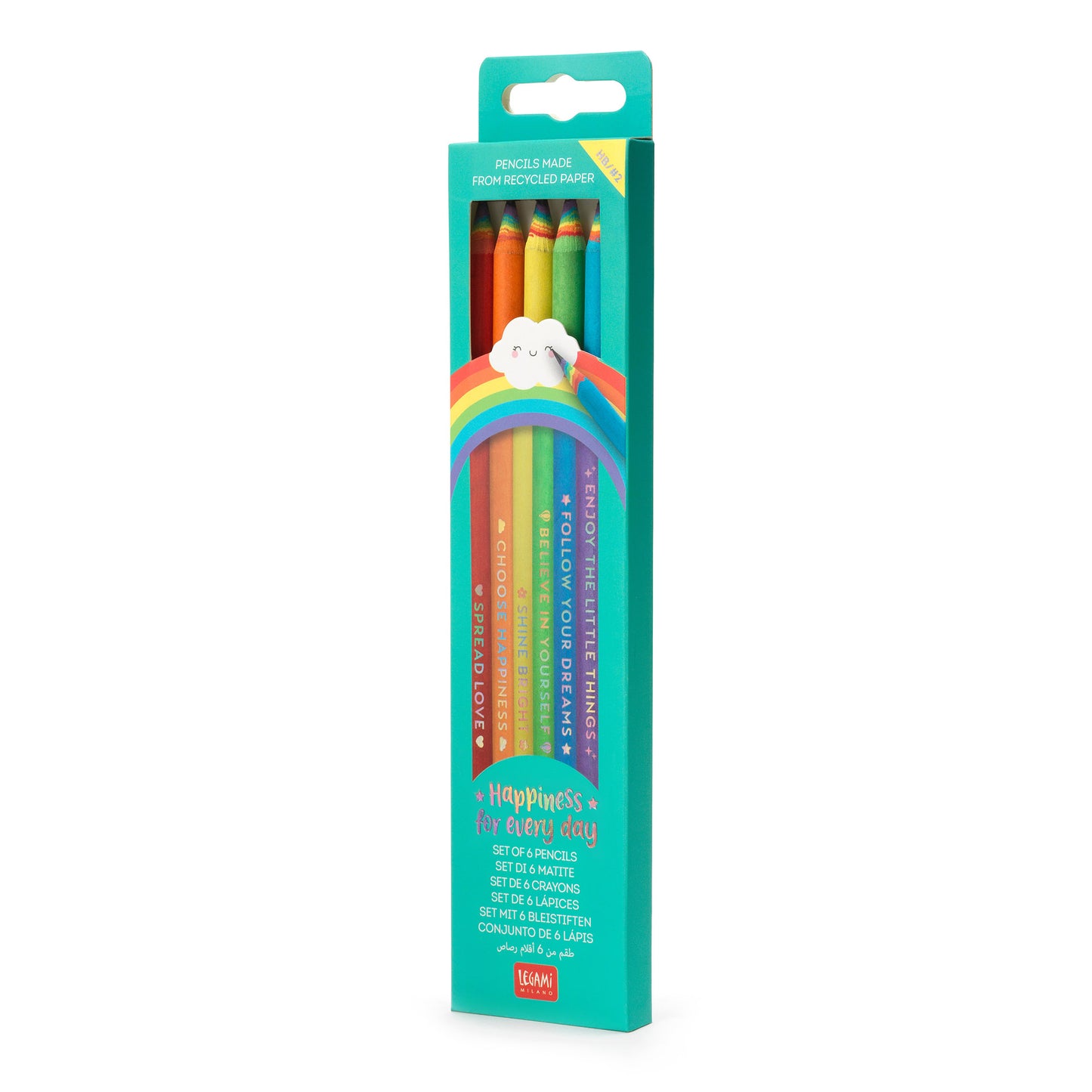 SET OF 6 HB GRAPHITE PENCILS M - HAPPINESS FOR EVERY DAY / PACK DE 12