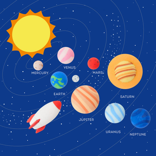 SET OF 9 ERASERS - SOLAR SYSTEM - SPACE / PACK DE 6