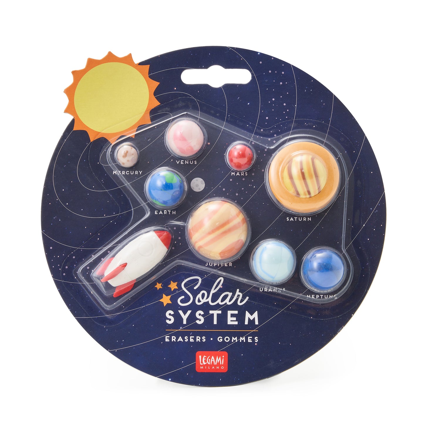 SET OF 9 ERASERS - SOLAR SYSTEM - SPACE / PACK DE 6