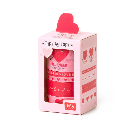 SET OF 5 PAPER STICKY TAPES - TAPE BY TAPE - HEART / PACK DE 6