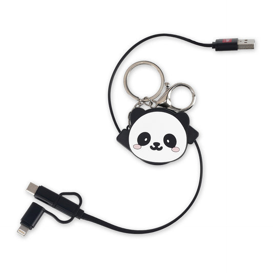 3-IN-1 RETRACT. CHARGING CABLE - CHARGE 'N ROLL - PANDA / PACK DE 4