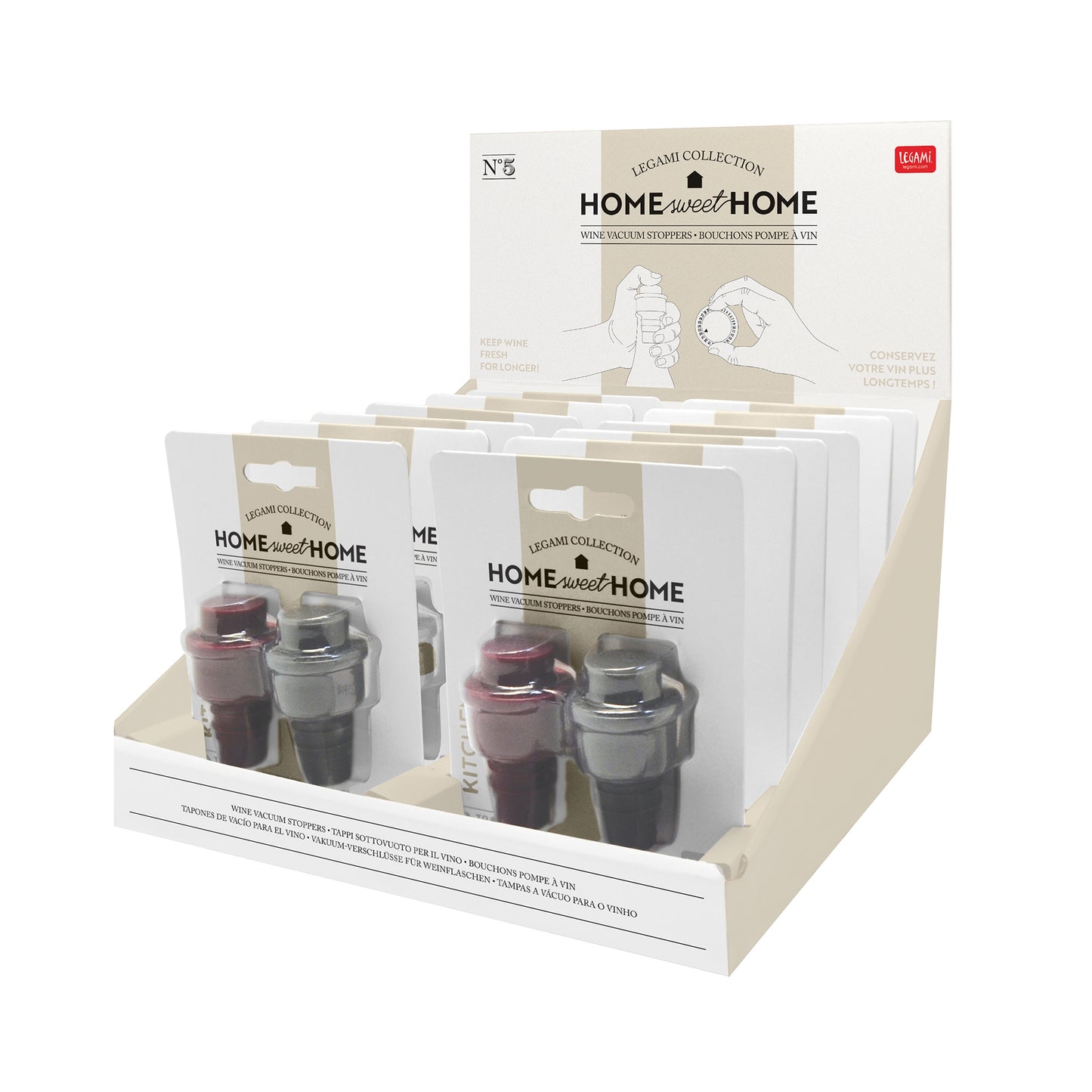 SET OF 2 VACUUM STOPPERS - WINE VACUUM STOPPERS - BLACK + BORDEAUX / PACK DE 12