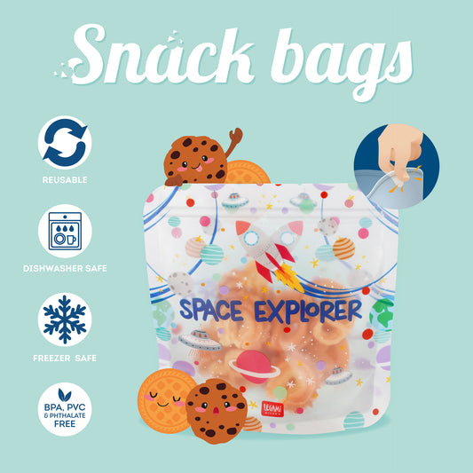 SET OF 3 REUSABLE SNACK BAGS - SNACK BAGS - SPACE / PACK DE 6