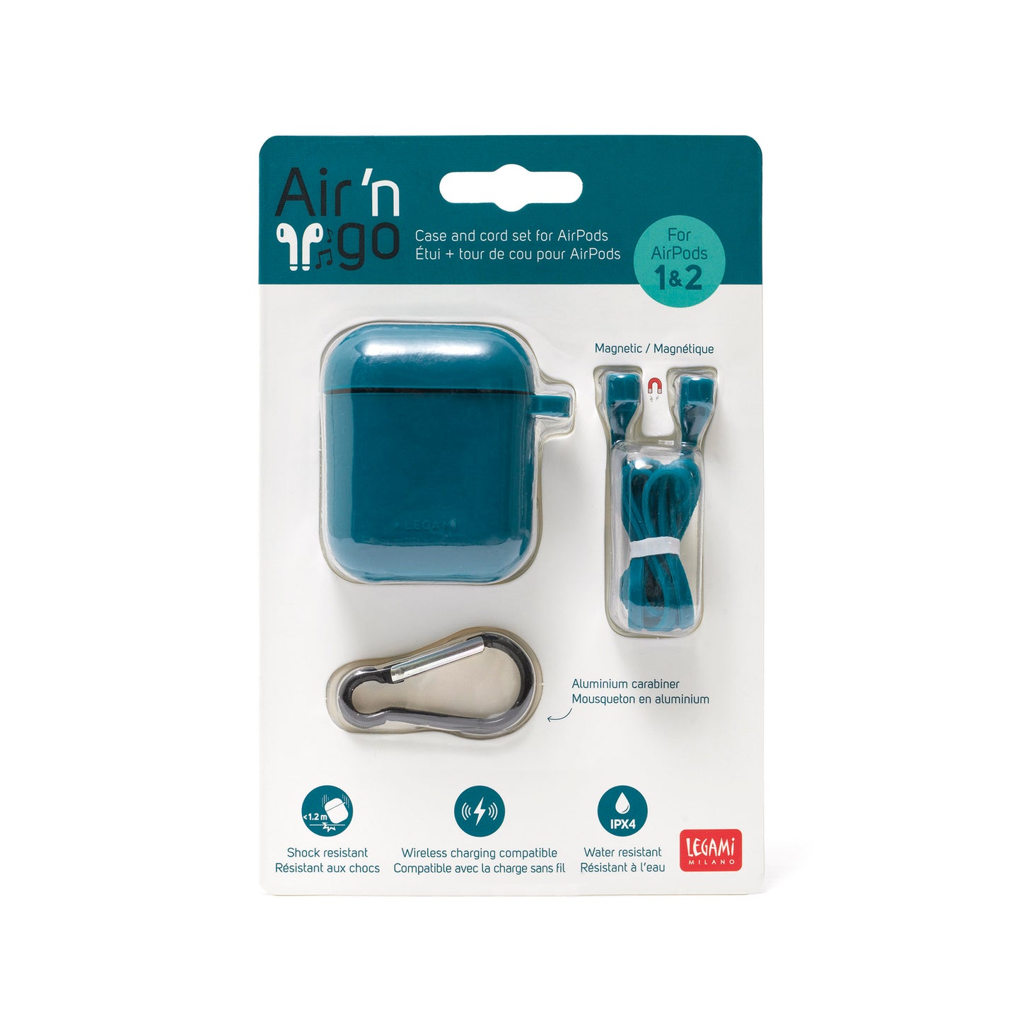 CASE AND CORD SET FOR AIRPODS - AIR 'N GO - PETROL BLUE / PACK DE 6