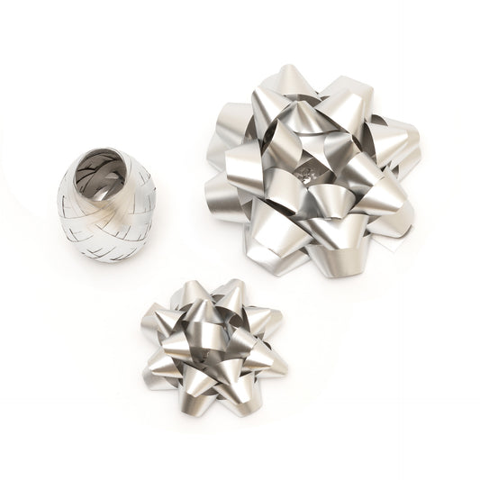 SET OF TWO BOWS AND A RIBBON - BOWS & RIBBON SET - SILVER / PACK DE 6
