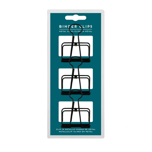 SET OF 3 METAL CLIPS - BINDER CLIPS - BLACK / PACK DE 6