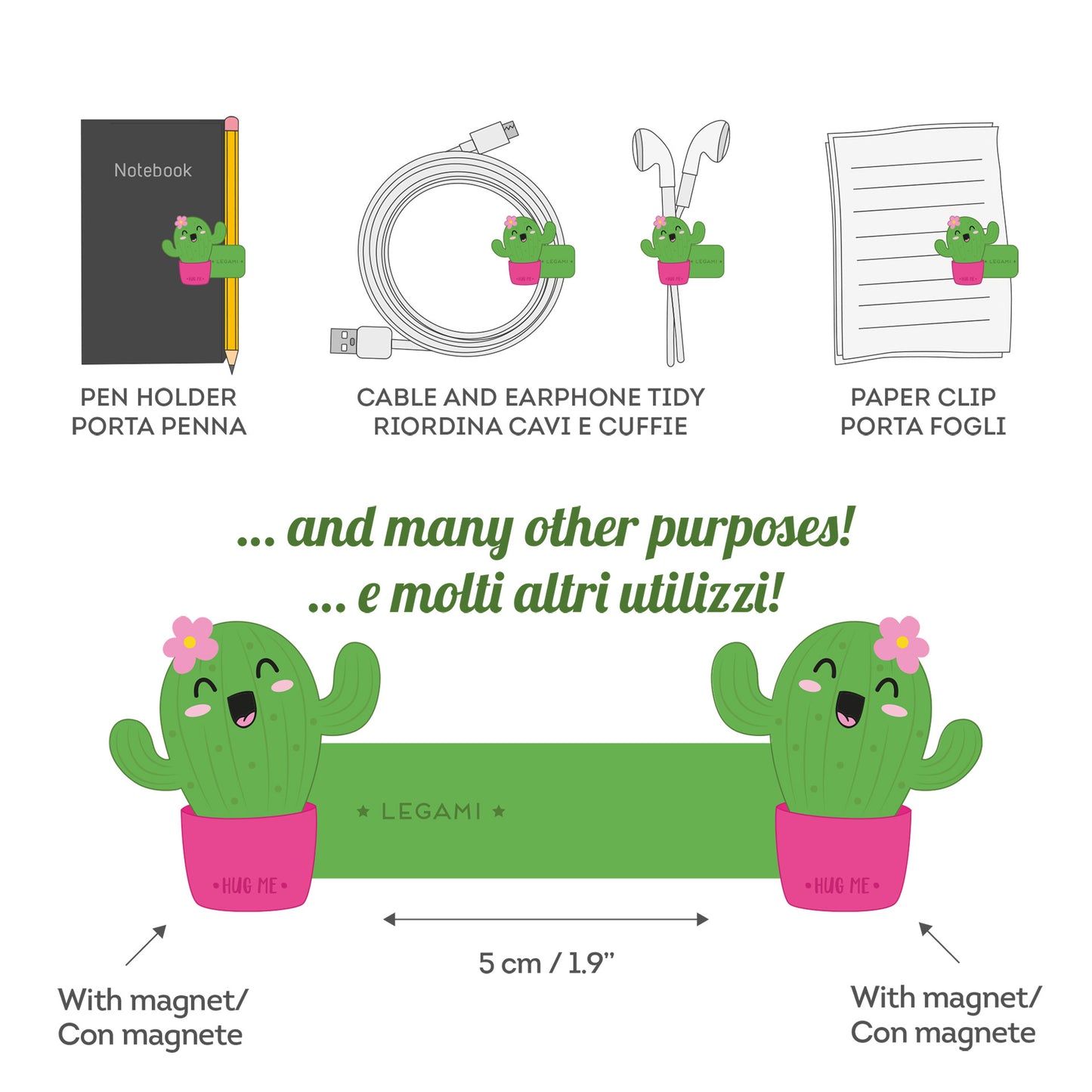 MAGNETIC CLIP - CACTUS / PACK DE 6