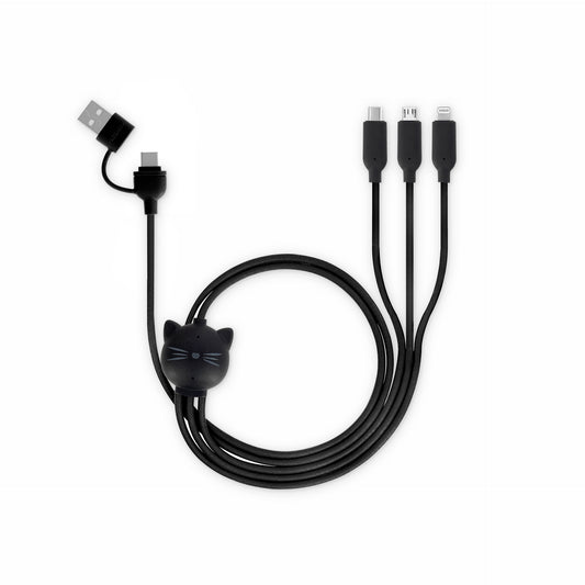 3-IN-1 CHARGING SYNCHR. CABLE - THREE HUGS - KITTY / PACK DE 4