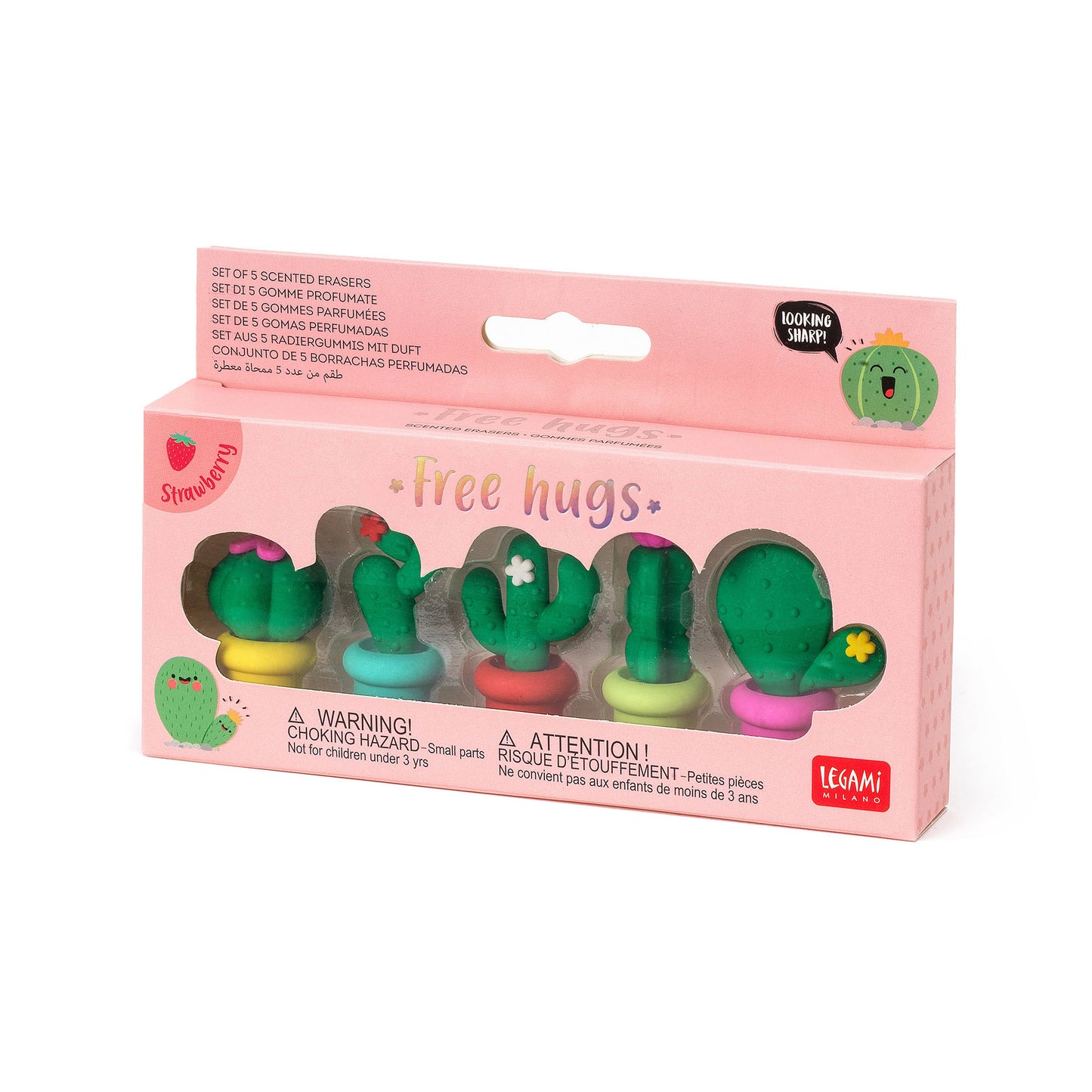 SET OF 5 SCENTED ERASERS - FREE HUGS - CACTUS / PACK DE 6