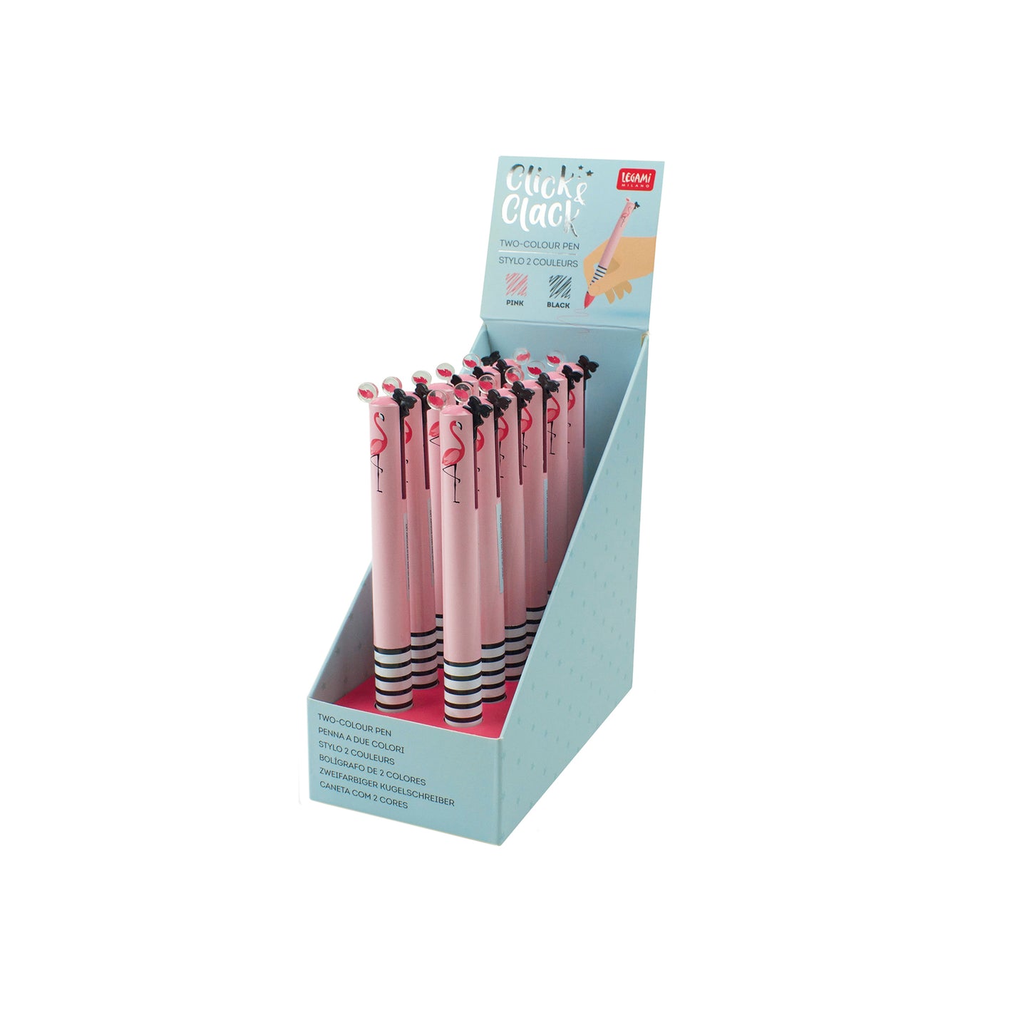 TWO-COLOUR BALLPOINT PEN - CLICK&CLACK - FLAMINGO / PACK DE 12