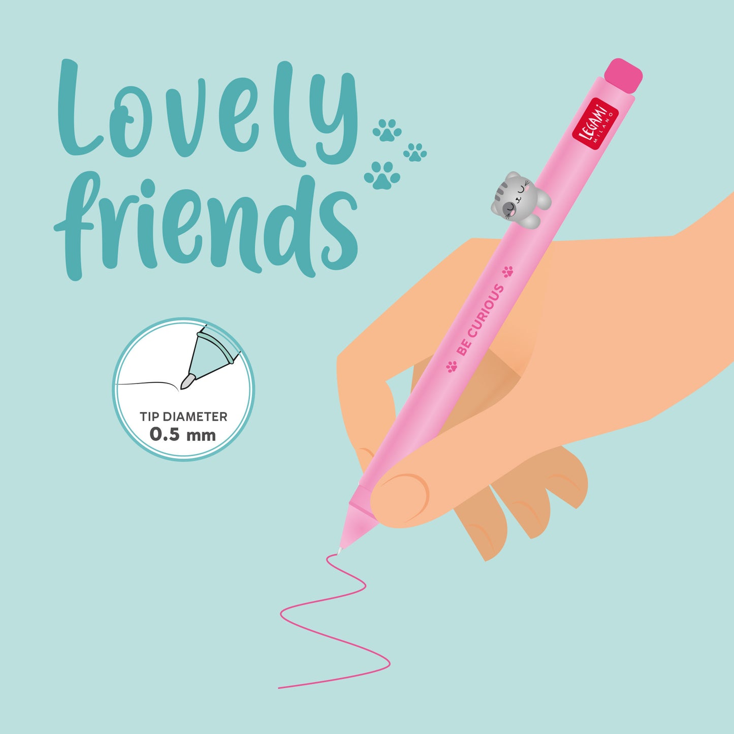 GEL PEN WITH ANIMAL DECORATION - LOVELY FRIENDS - KITTY / PACK DE 15
