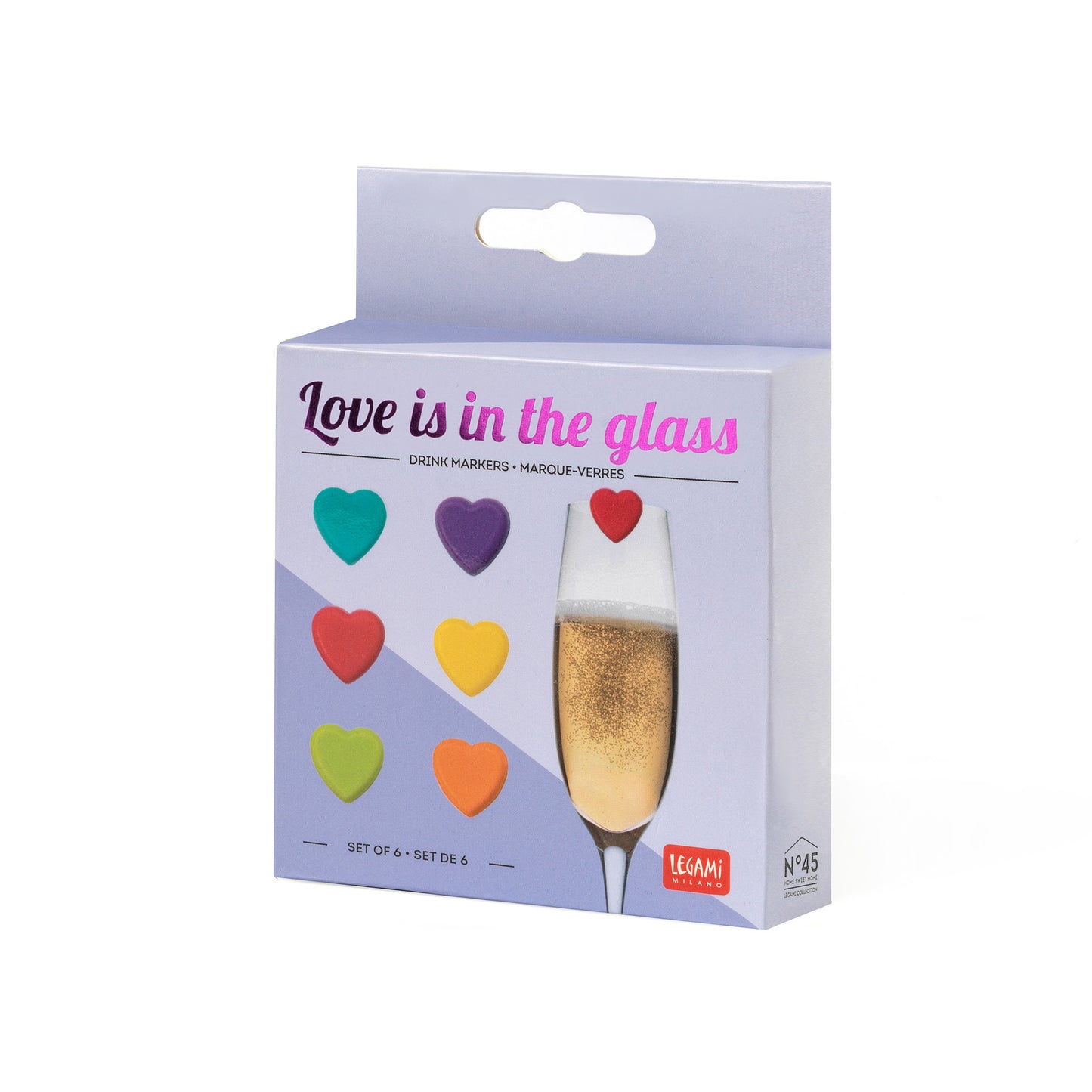 SET OF 6 DRINK MARKERS - LOVE IS IN THE GLASS - HEART / PACK DE 8
