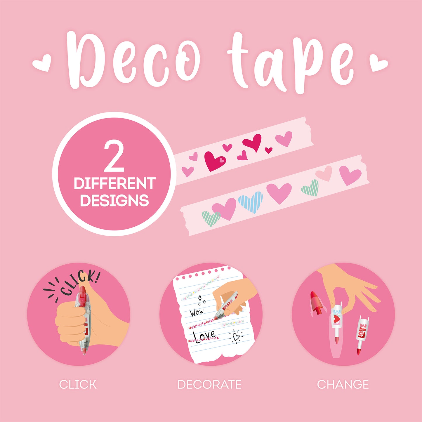 DECORATION TAPE PEN - DECO TAPE - HEART / PACK DE 12
