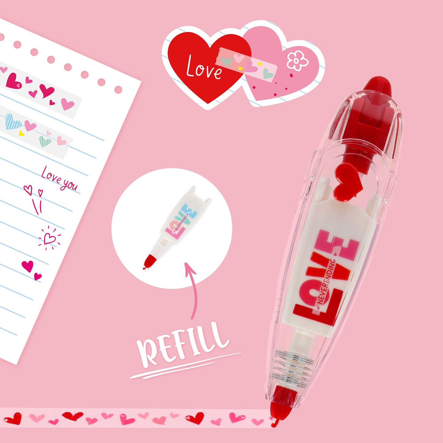 DECORATION TAPE PEN - DECO TAPE - HEART / PACK DE 12