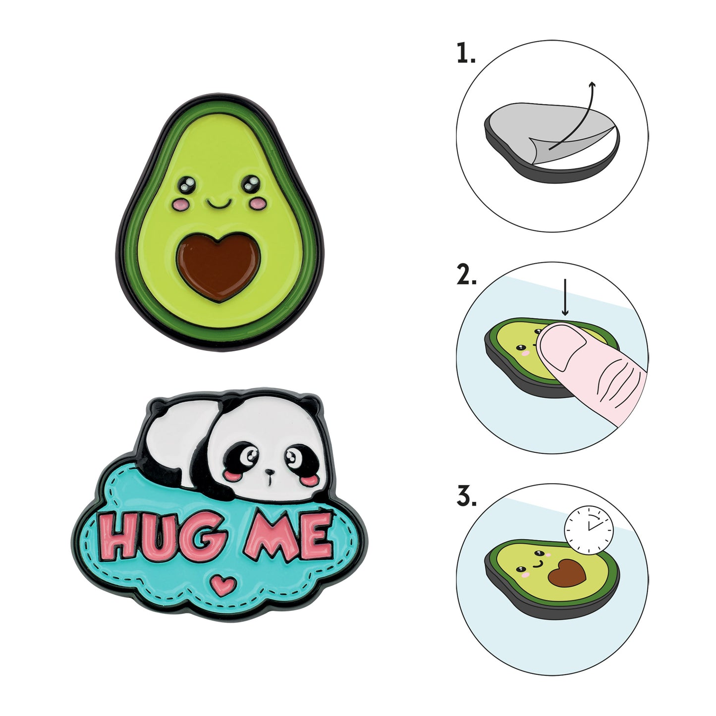 SET OF 2 METAL STICKERS - CUTIE - PANDA + AVOCADO / PACK DE 10