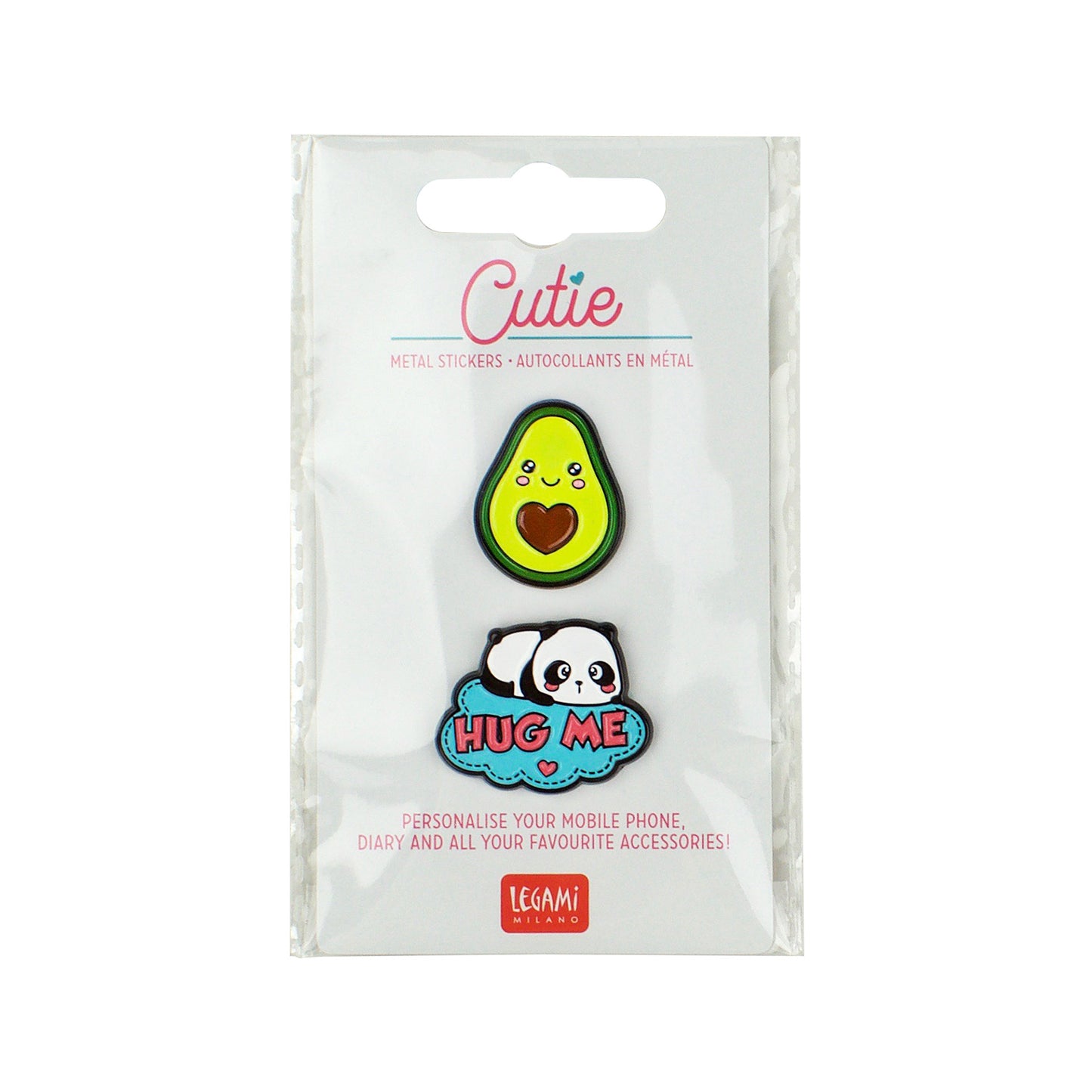 SET OF 2 METAL STICKERS - CUTIE - PANDA + AVOCADO / PACK DE 10