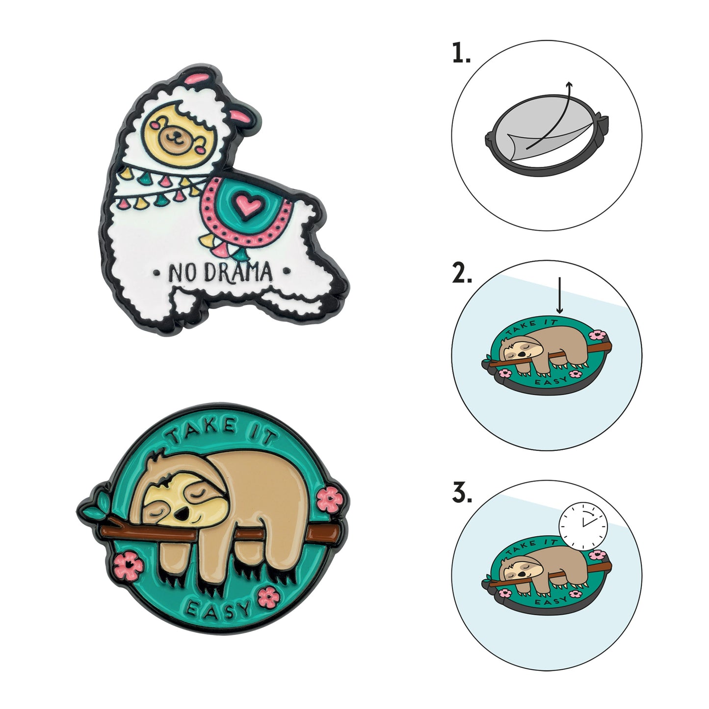 SET OF 2 METAL STICKERS - CUTIE - LLAMA + SLOTH / PACK DE 10