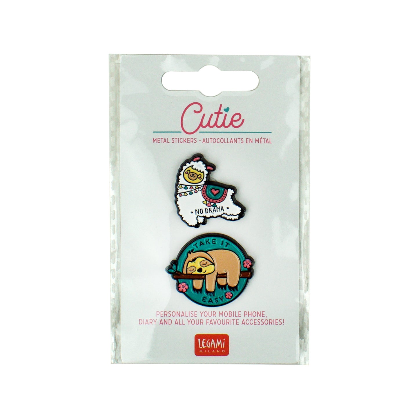 SET OF 2 METAL STICKERS - CUTIE - LLAMA + SLOTH / PACK DE 10