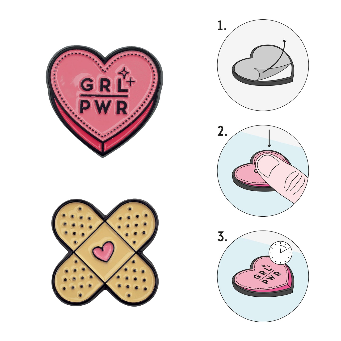 SET OF 2 METAL STICKERS - CUTIE - HEART / PACK DE 10