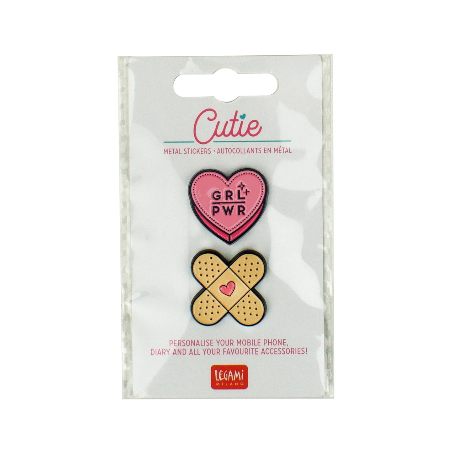 SET OF 2 METAL STICKERS - CUTIE - HEART / PACK DE 10