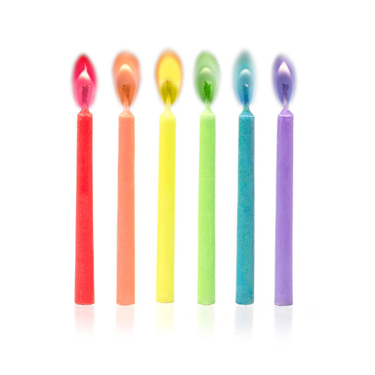 PARTY CANDLES COL. FLAME - PARTY CANDLES WITH COLOURED FLAMES - MULTICOLOR / PACK DE 12