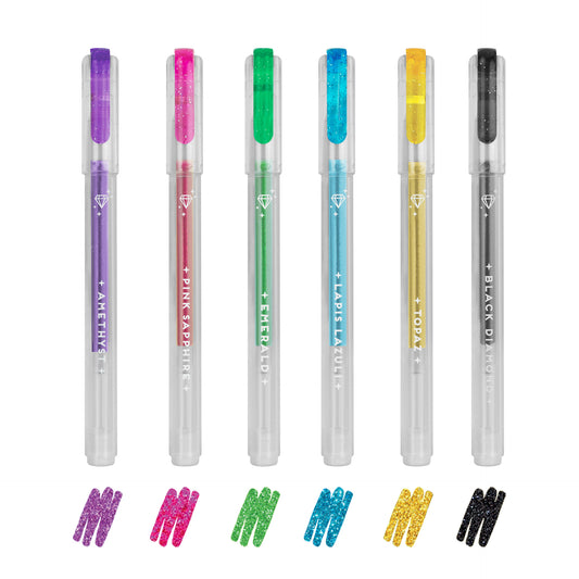 SET OF 6 GLITTER GEL PENS - SHINE LIKE A DIAMOND - MULTICOLOR / PACK DE 12