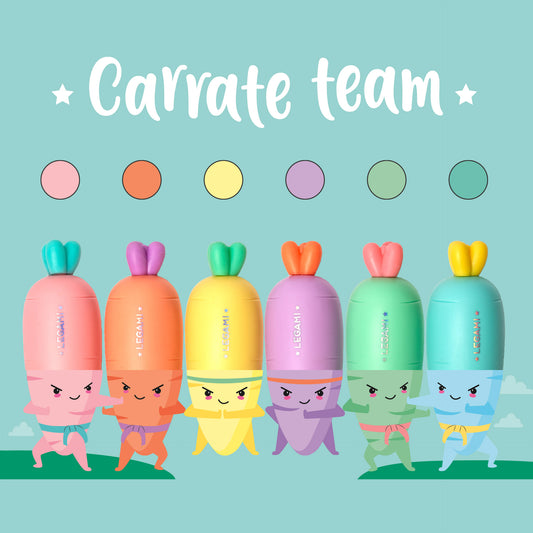 SET OF 6 MINI HIGHLIGHTERS - CARRATE TEAM - CARROT / PACK DE 6