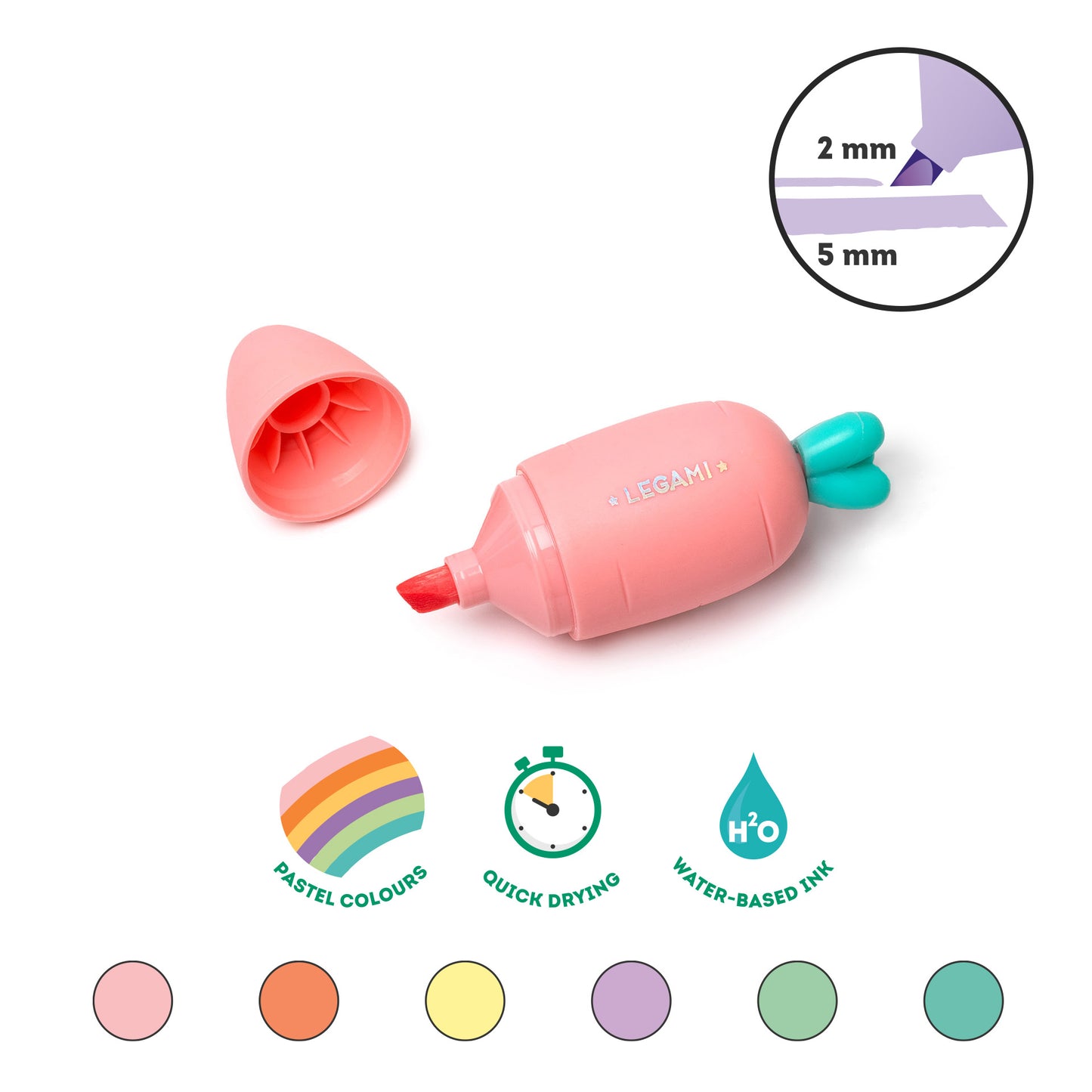 SET OF 6 MINI HIGHLIGHTERS - CARRATE TEAM - CARROT / PACK DE 6