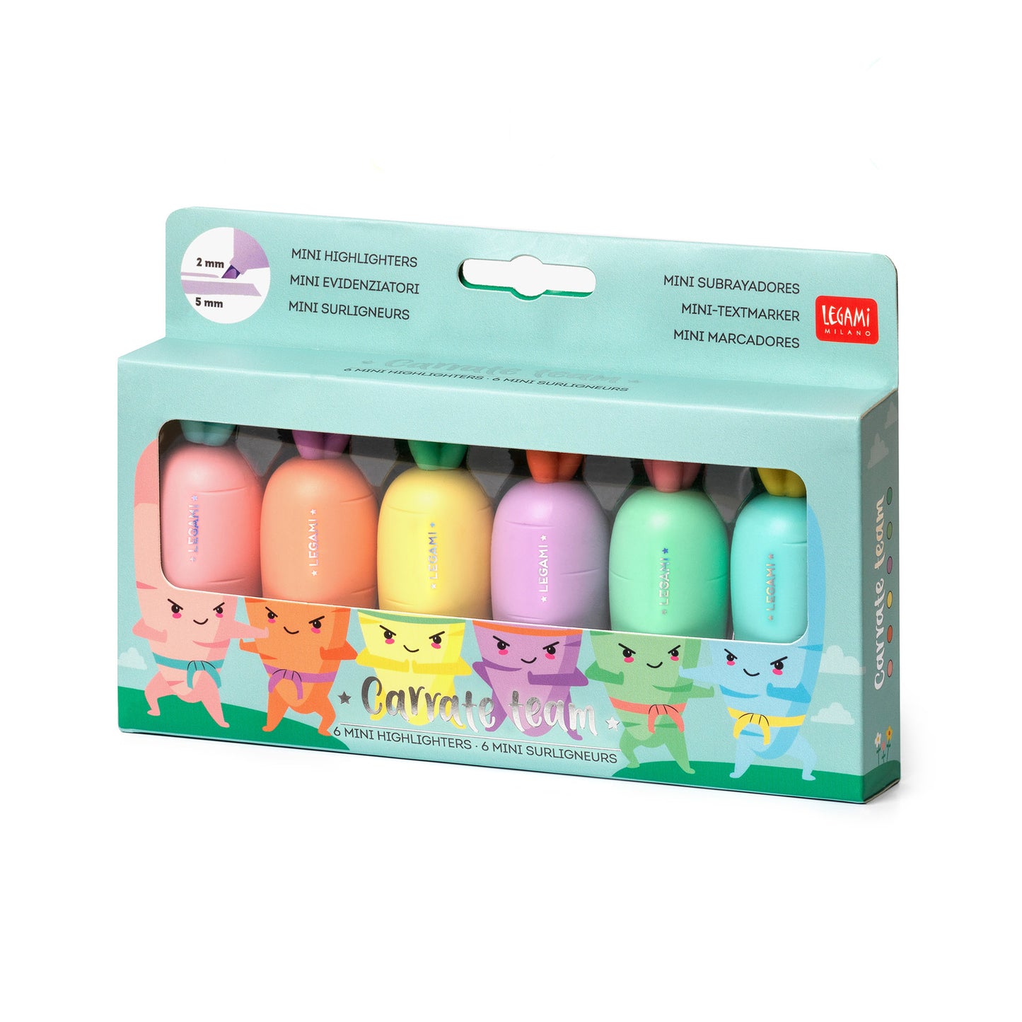 SET OF 6 MINI HIGHLIGHTERS - CARRATE TEAM - CARROT / PACK DE 6