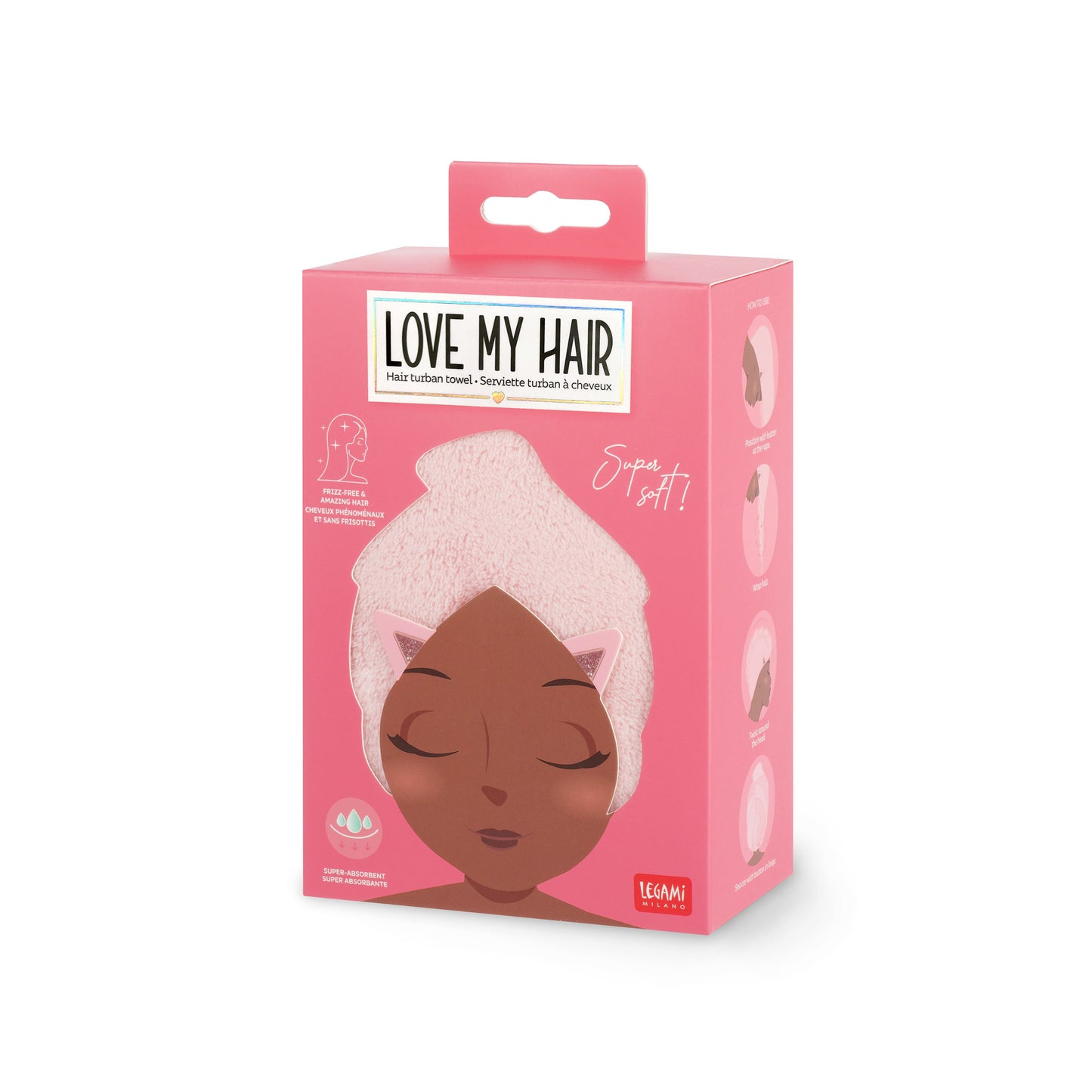 HAIR TURBAN TOWEL - LOVE MY HAIR - KITTY / PACK DE 6