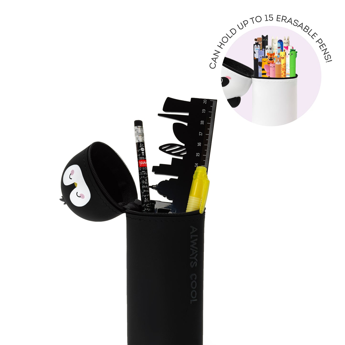 2-IN-1 SILICONE PENCIL CASE - KAWAII - PENGUIN / PACK DE 4