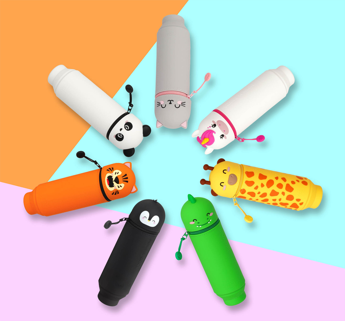 2-IN-1 SILICONE PENCIL CASE - KAWAII - PENGUIN / PACK DE 4