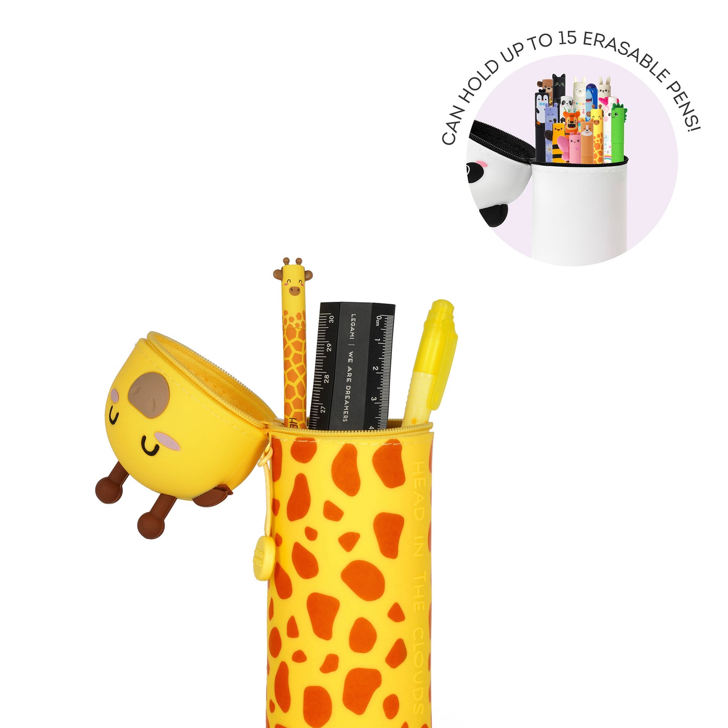 2-IN-1 SILICONE PENCIL CASE - KAWAII - GIRAFFE / PACK DE 4