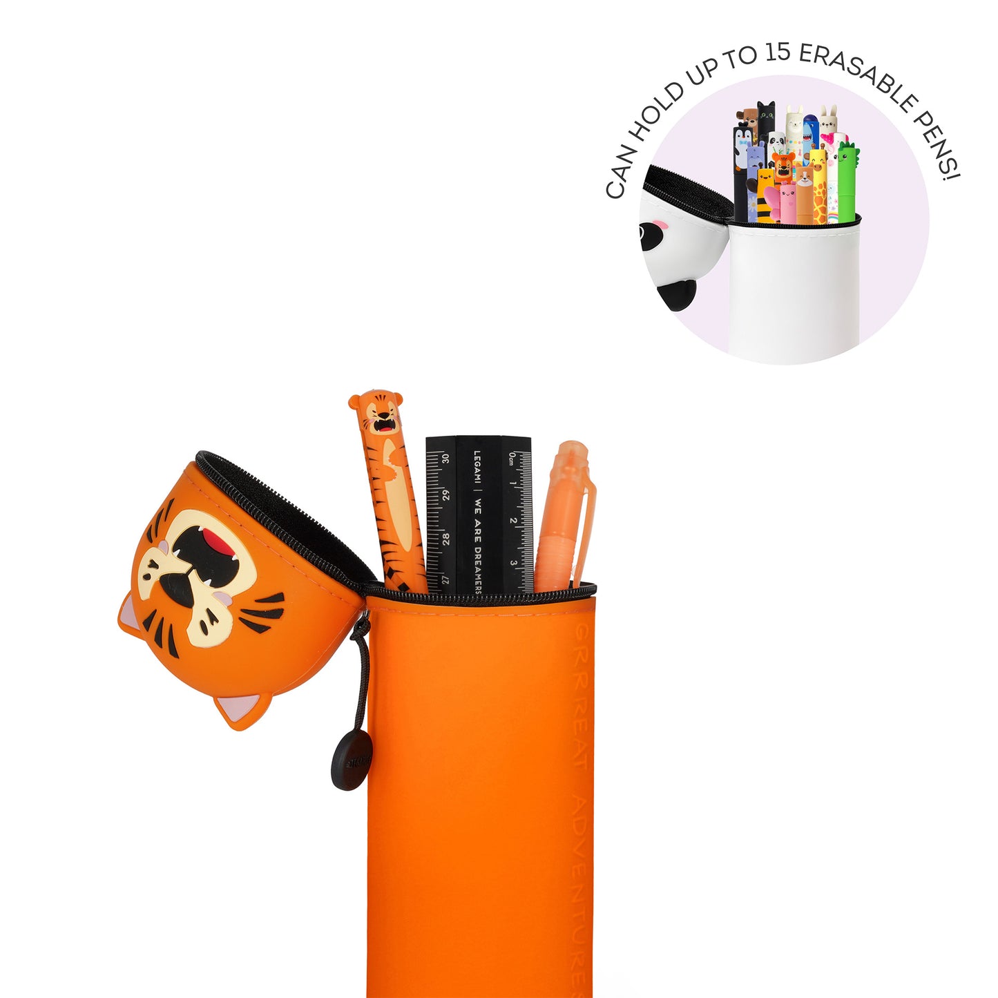 2-IN-1 SILICONE PENCIL CASE - KAWAII - TIGER / PACK DE 4