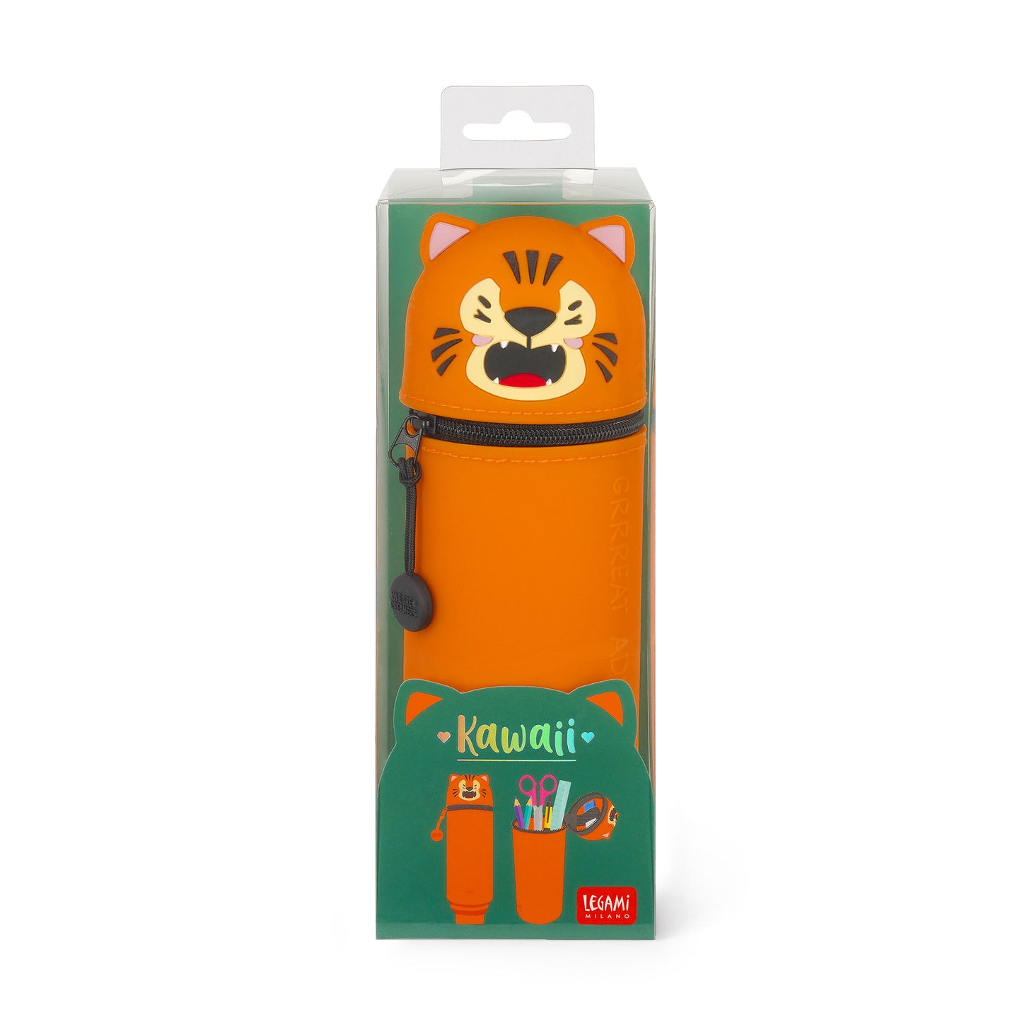2-IN-1 SILICONE PENCIL CASE - KAWAII - TIGER / PACK DE 4